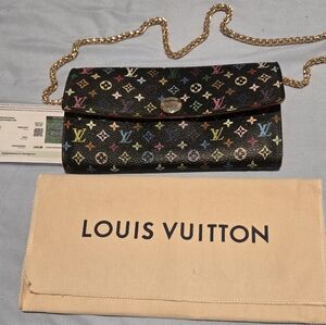 Louis Vuitton Takashi Murakami Black Multicolor Sarah Long Wallet Comes With COA